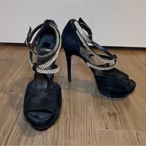 Marciano Black Leather Heels w/ Silver Sparkle Straps | Red Carpet Worn Size 8.5